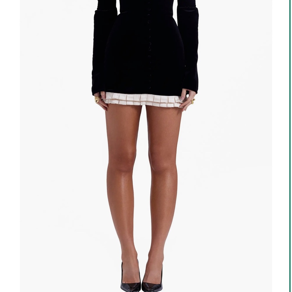 House of CB Black Mini dress with White Pleated Hem Azaria dress
